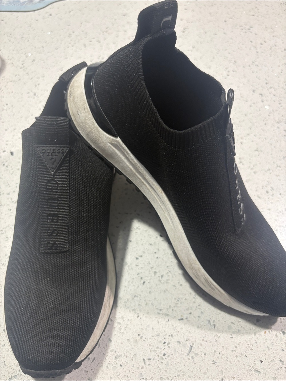 GUESS Black Slip-On Knit Sneakers/ White Sole